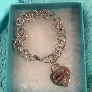 Tifffany & co sterling silver heart bracelet with red love